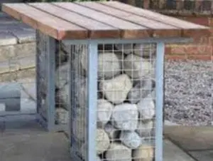Closeup of a Gabion Table Woodberry