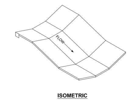 A drawing of an isometric view of the top of a ramp.