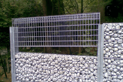 Closeup view of a Gabion fence