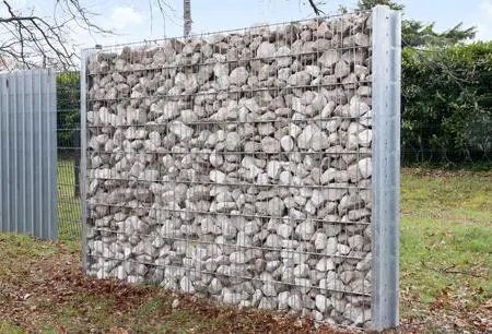 closeup shot of the Gabion Fence with white stones