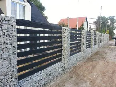 Gabion Fence with black metal strips