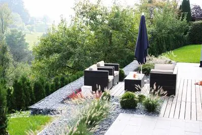 Landscaping Gabion patio and seating arrangement