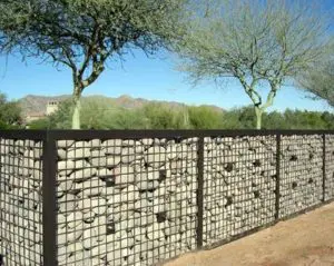 View of the Gabion Fence and two trees